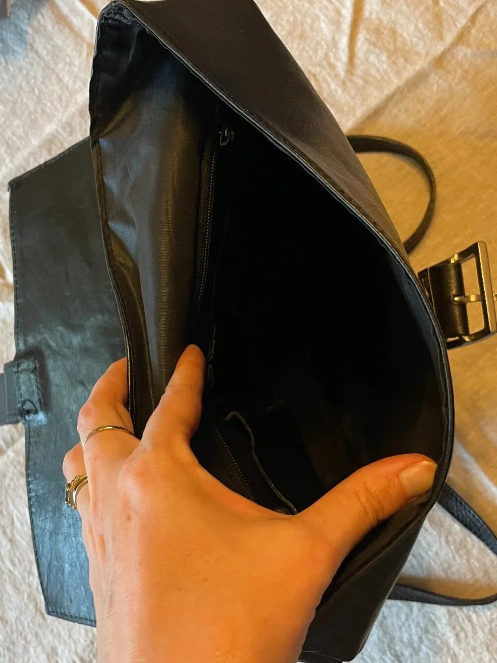 vintage black leather backpack